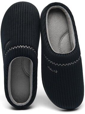 Women's Black Arch Support Memory Foam Non-Slip Two Tone Embroidered Slippers